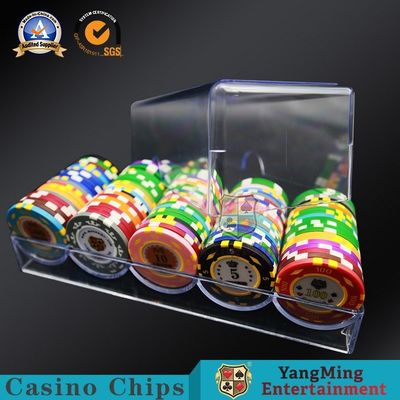 Купить Высококачественная толстая акриловая несущая обломока 100Pcs 5 решеток круглая прозрачного рабочего стола таблицы покера без держателя обломока крышки Производство в сети